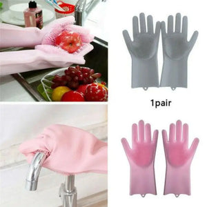 Magic Reusable Silicone Gloves with Wash Scrubber, Heat Resistant