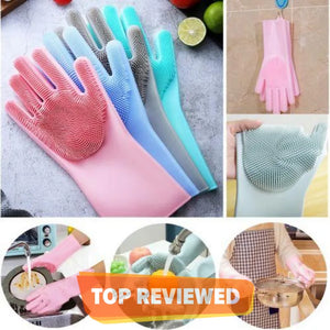 Magic Reusable Silicone Gloves with Wash Scrubber, Heat Resistant