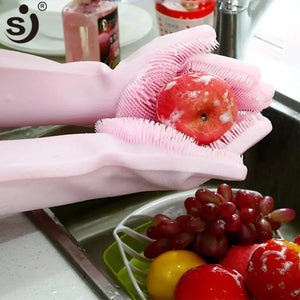 Magic Reusable Silicone Gloves with Wash Scrubber, Heat Resistant