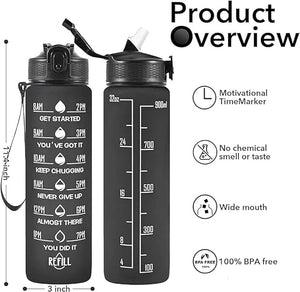 3PCS Water Bottle with Two Straws-5575Black Matte