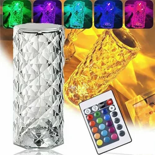 Crystal Diamond Table Lamp with Remote, 16 Color changing for bedroom