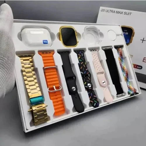 I20 Ultra Max suit Smart Watch 10 in 1 box 2.3inch large screen with 7 strips smartwatch With Earbuds